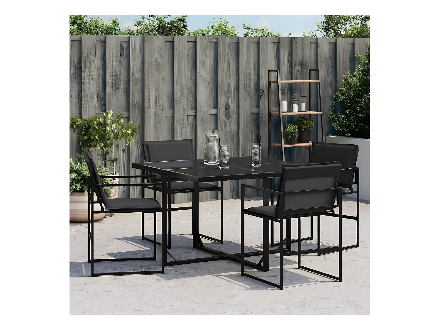 Lot de 4 Chaises de jardin et coussins noir acier et textilène FR75476