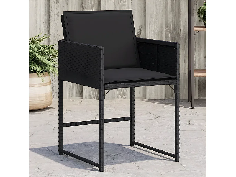 Lot de 4 Chaises de jardin avec coussins noir résine tressée FR91574