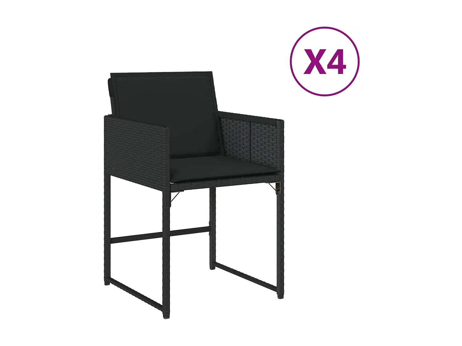 Lot de 4 Chaises de jardin avec coussins noir résine tressée FR91574