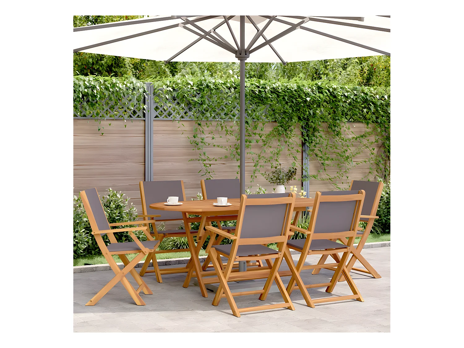 Lot de 6 Chaises de jardin pliantes tissu et bois massif FR55013
