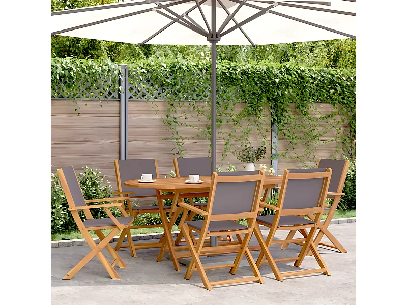 Lot de 6 Chaises de jardin pliantes tissu et bois massif FR55013
