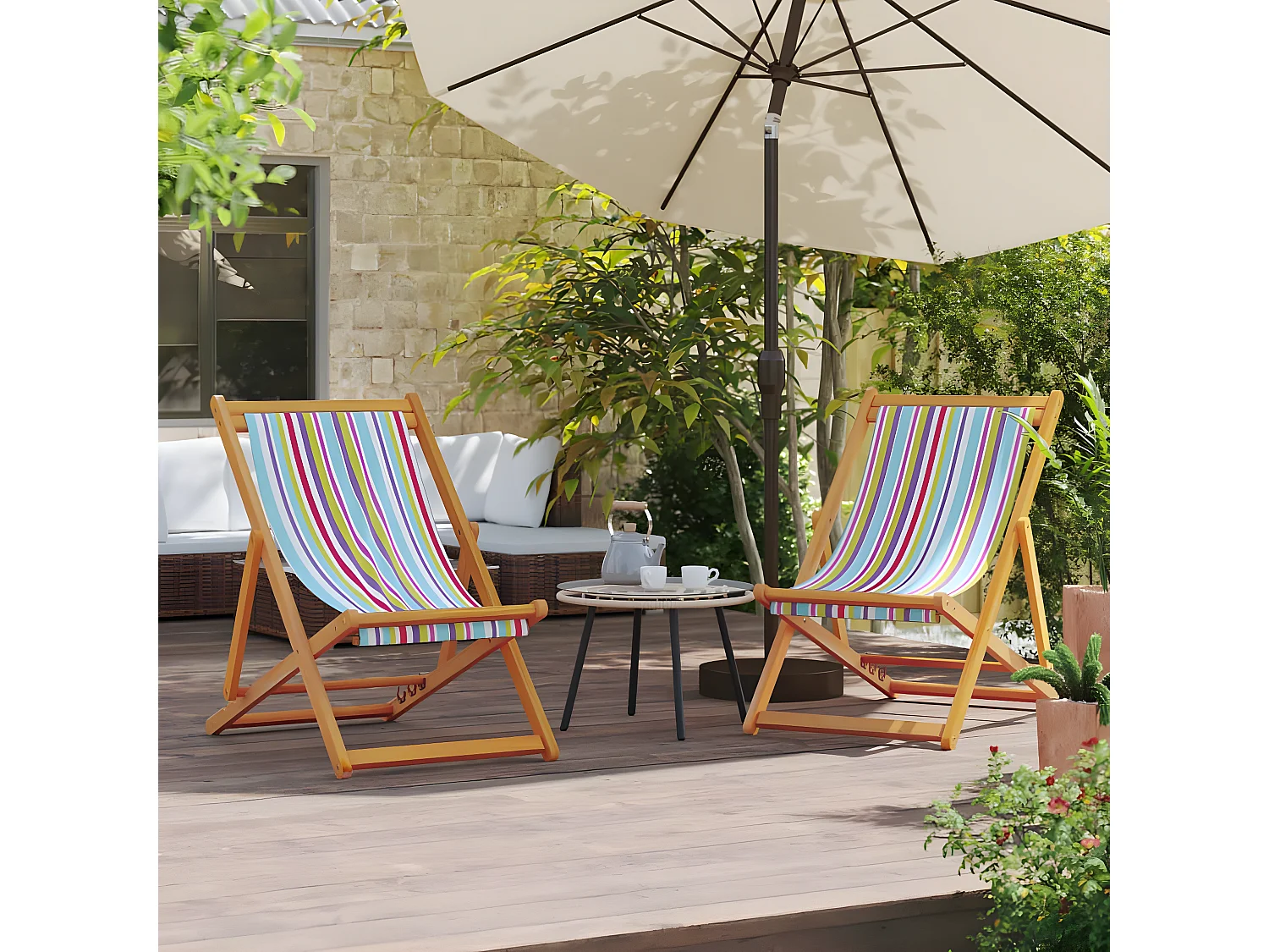 Lot de 2 Chaises de plage pliables multicolore tissu FR96596