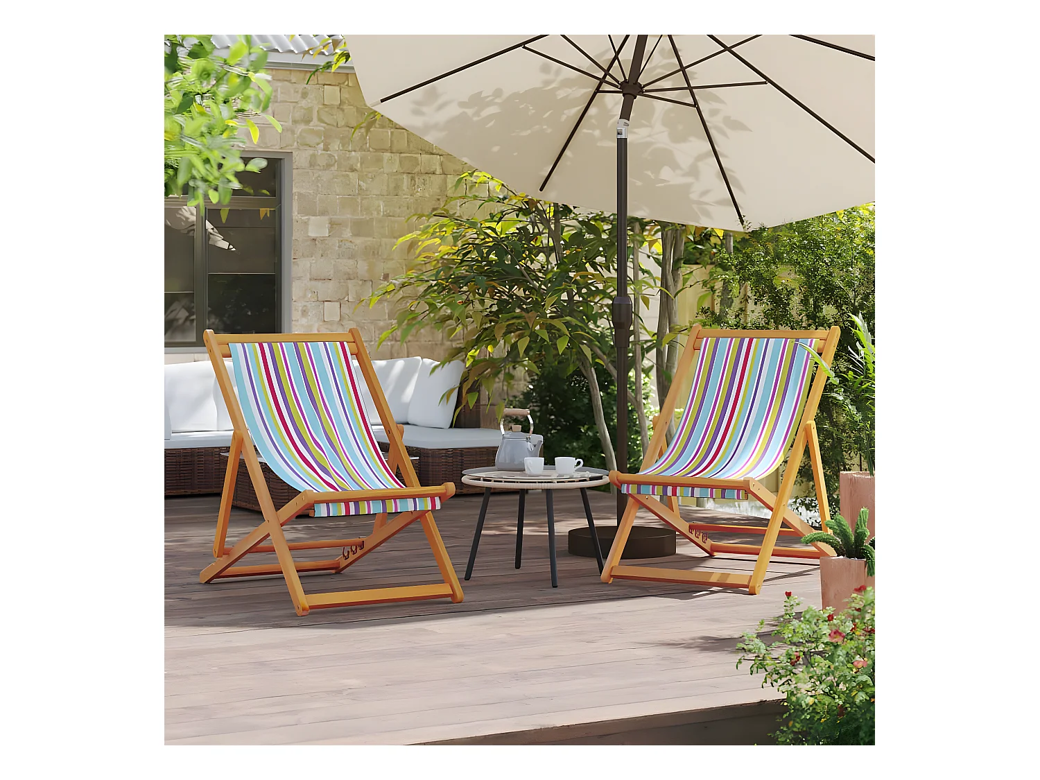 Lot de 2 Chaises de plage pliables multicolore tissu FR96596