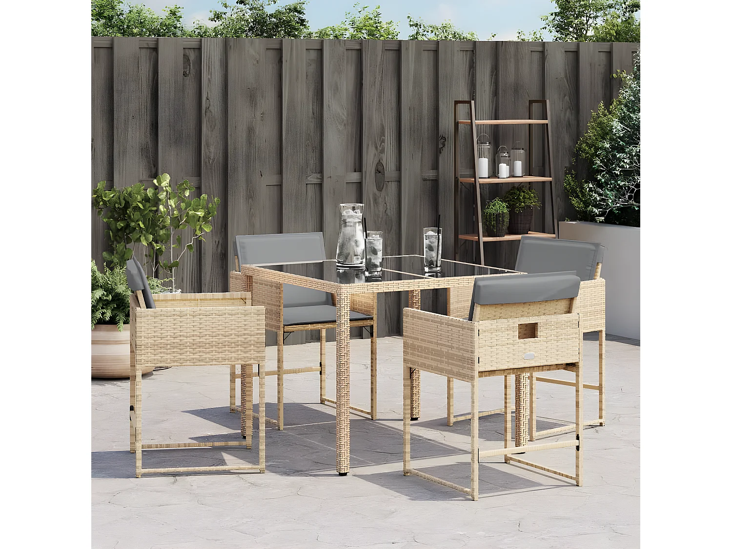 Tuinstoelen 4 st met kussens poly rattan gemengd beige BE517507