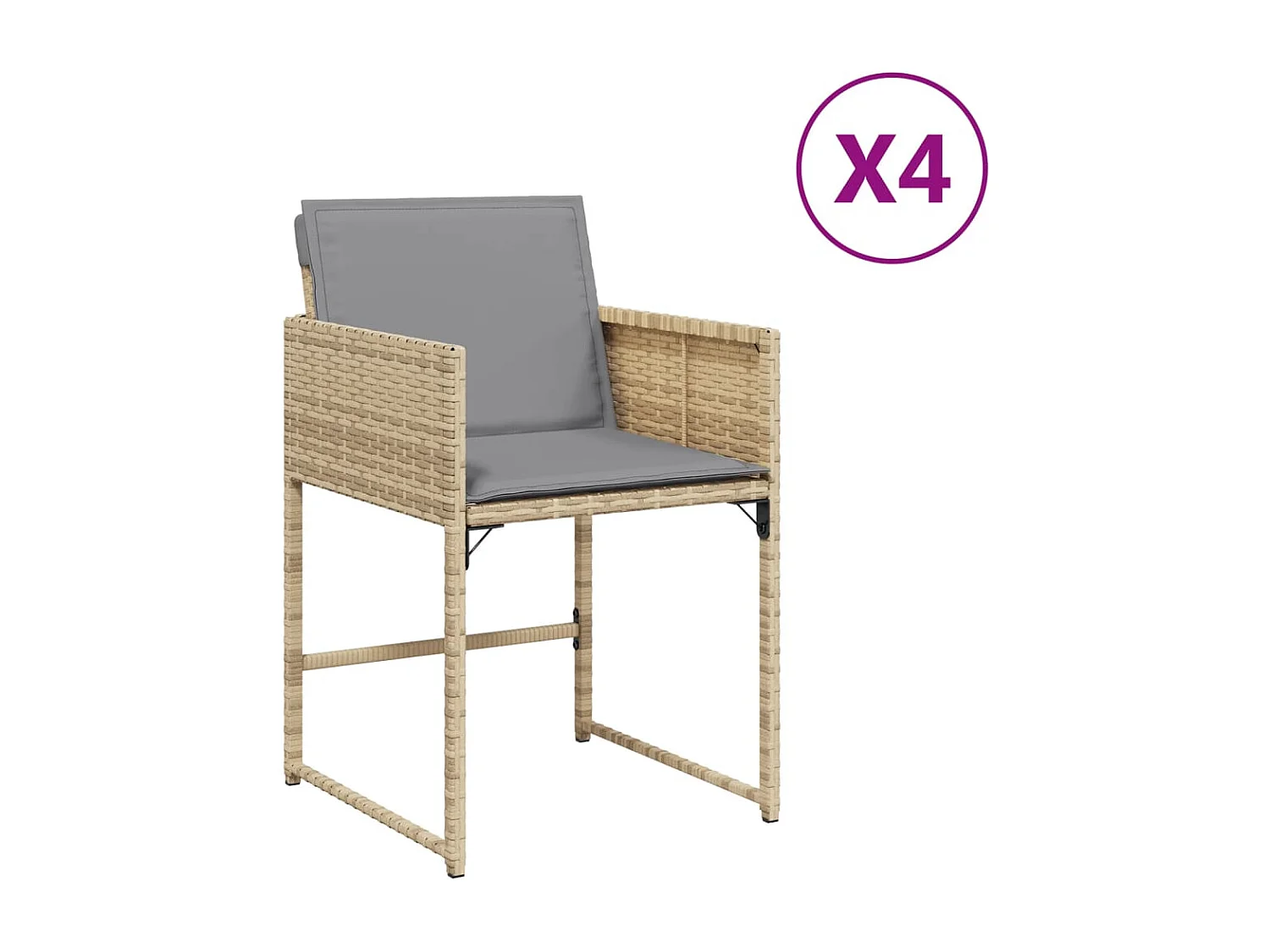 Lot de 4 Chaises de jardin avec coussins mélange beige FR80871