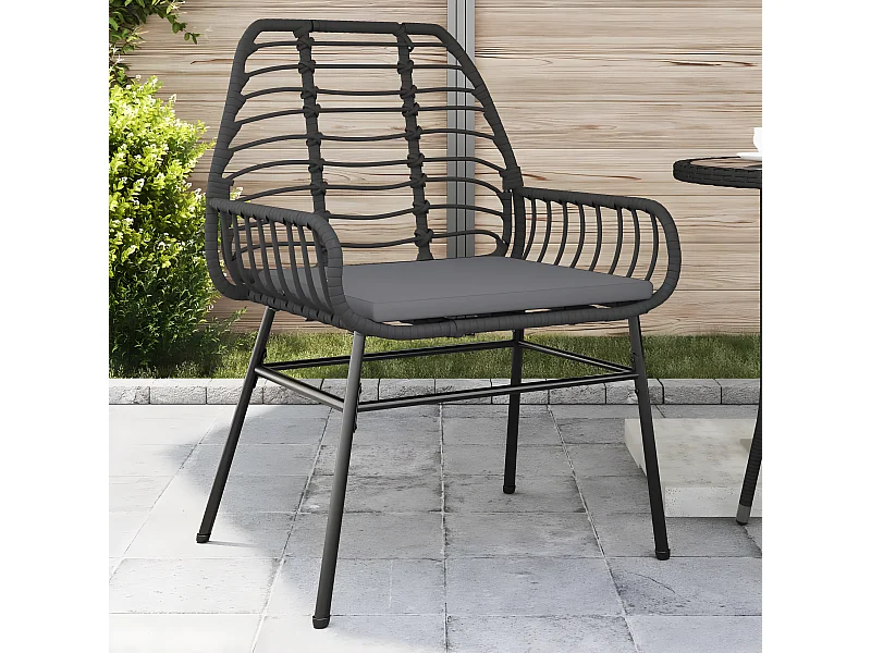 Cadeiras de jardim com almofadões 2 pcs vime PE preto PT532047