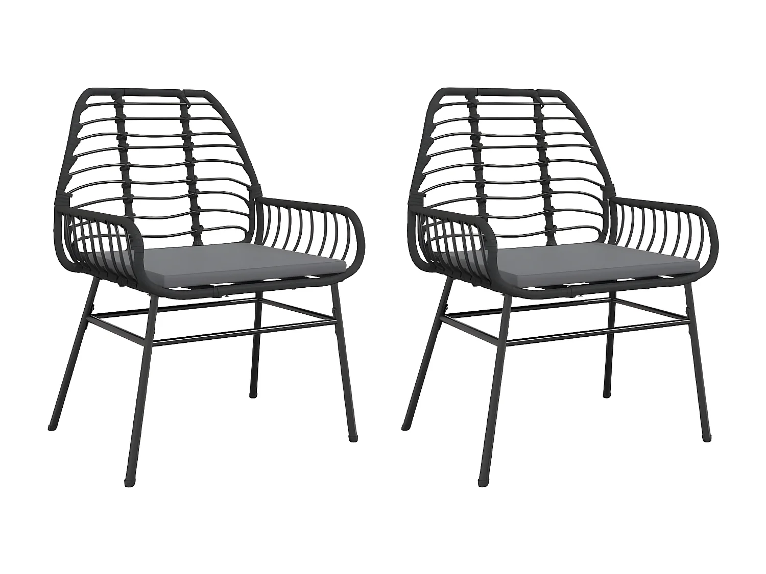 Cadeiras de jardim com almofadões 2 pcs vime PE preto PT532047