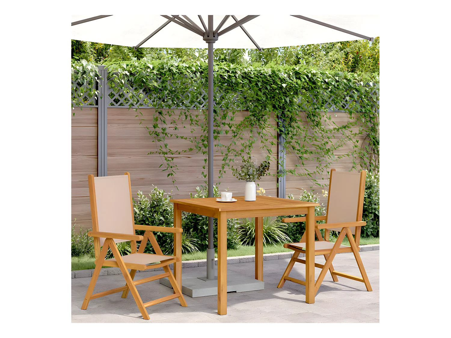 Lot de 2 Chaises de jardin taupe bois d'acacia massif et tissu FR49259