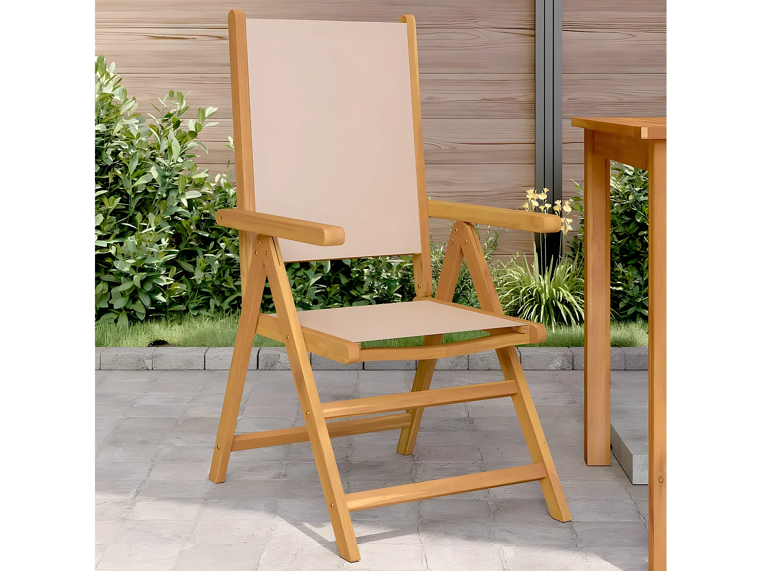 Lot de 2 Chaises de jardin taupe bois d'acacia massif et tissu FR49259