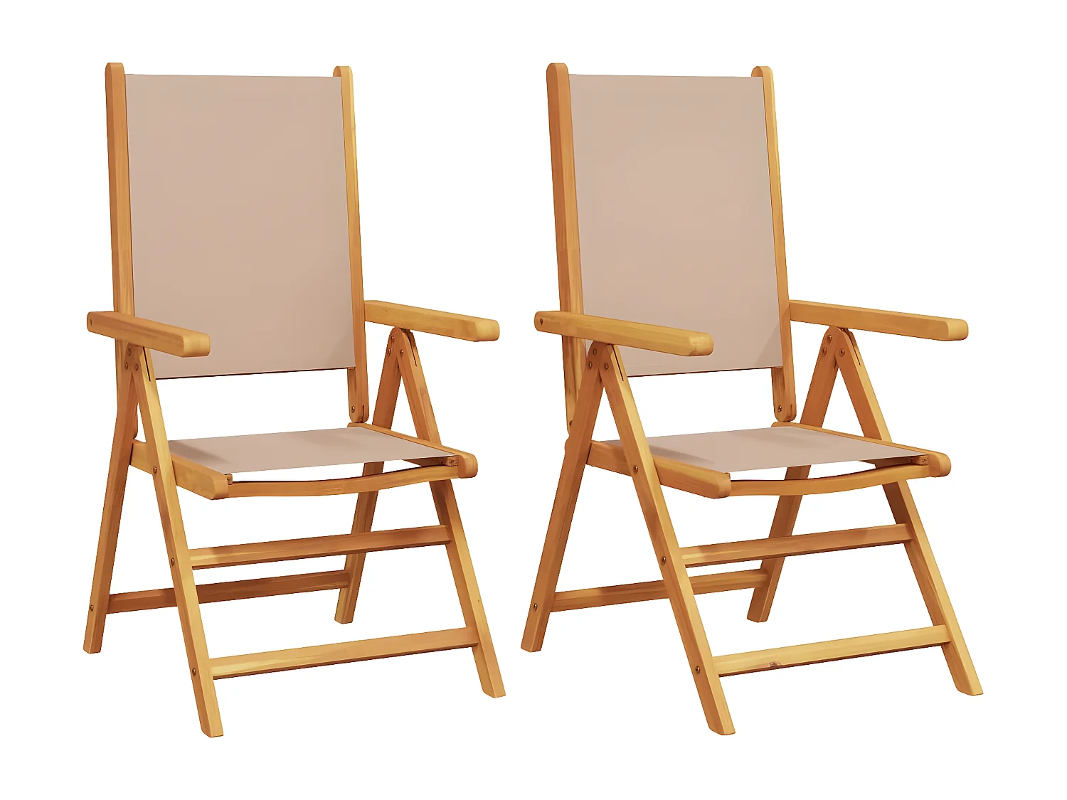Lot de 2 Chaises de jardin taupe bois d'acacia massif et tissu FR49259