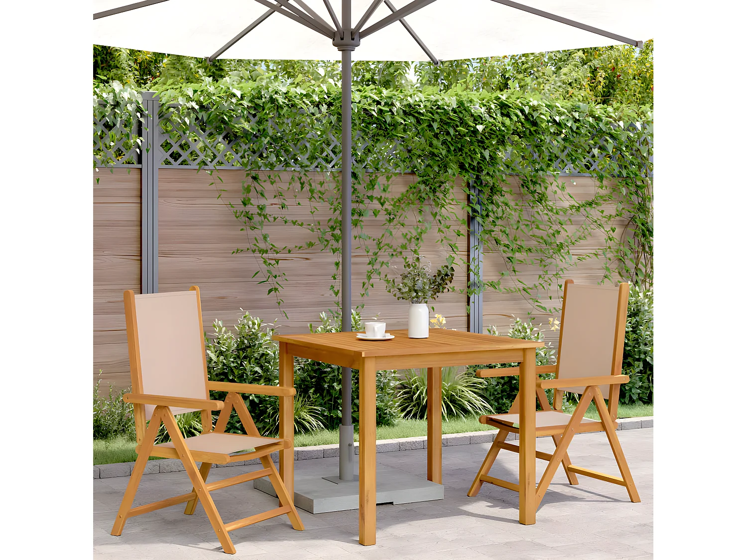 Lot de 2 Chaises de jardin taupe bois d'acacia massif et tissu FR49259