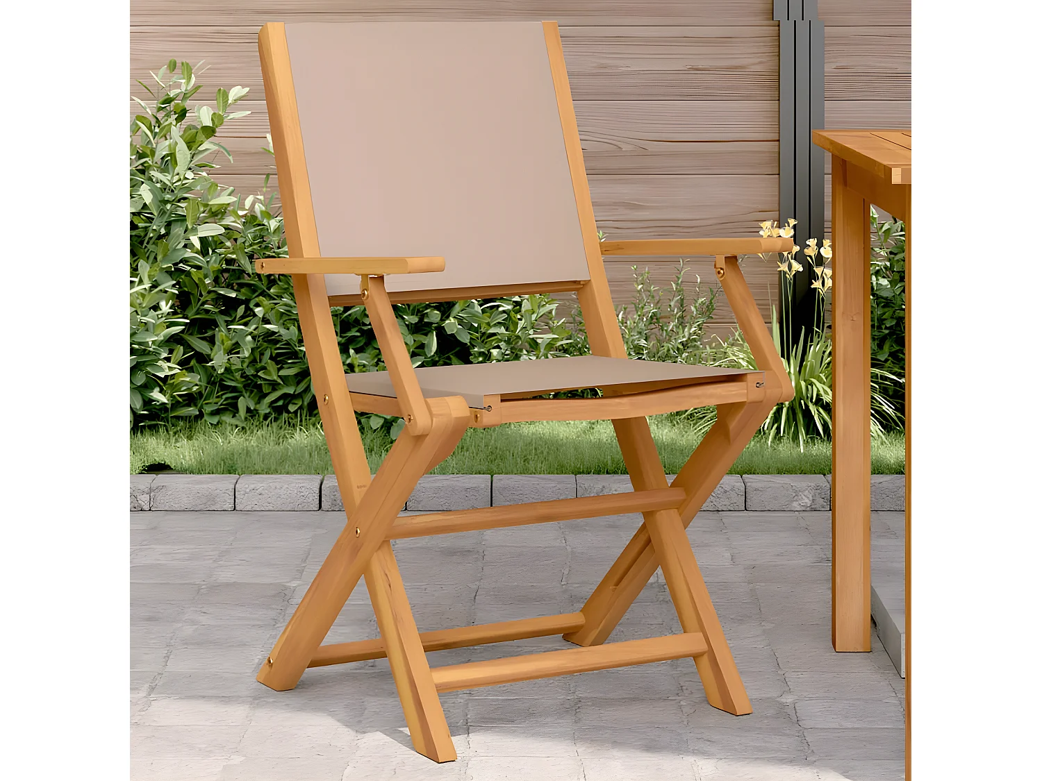 Lot de 2 Chaises de jardin taupe bois d'acacia massif et tissu FR86481