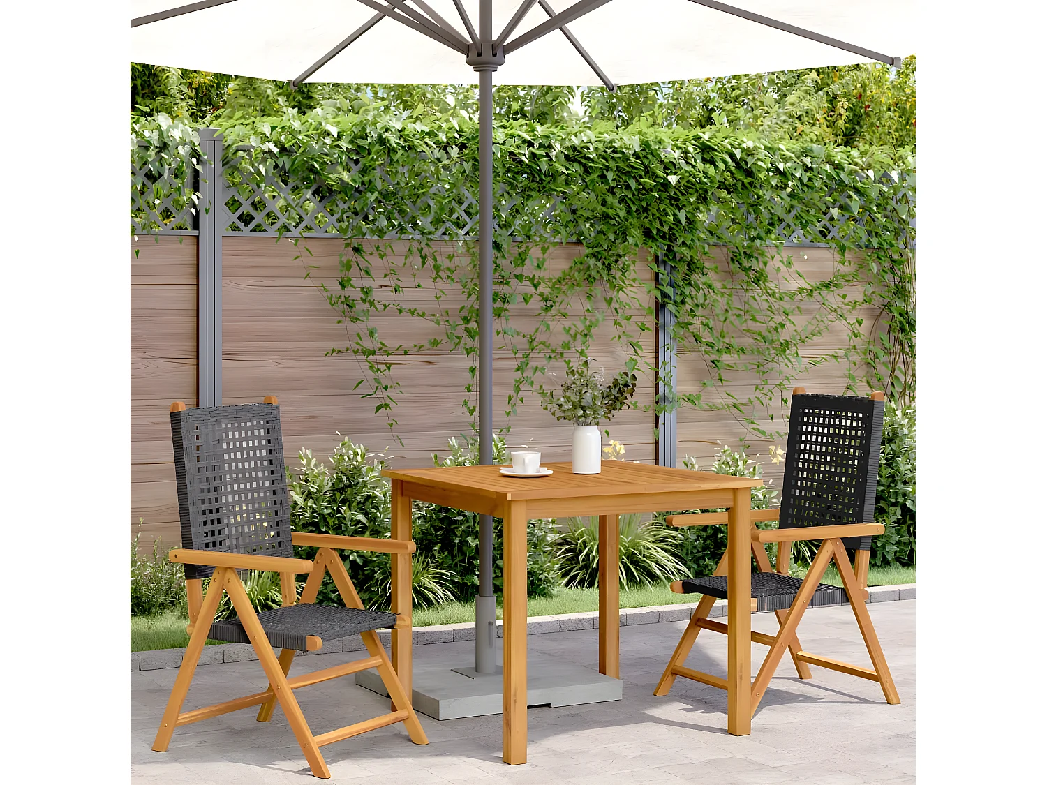 Cadeiras de jardim 2 pcs madeira acácia maciça e vime PE preto PT195695