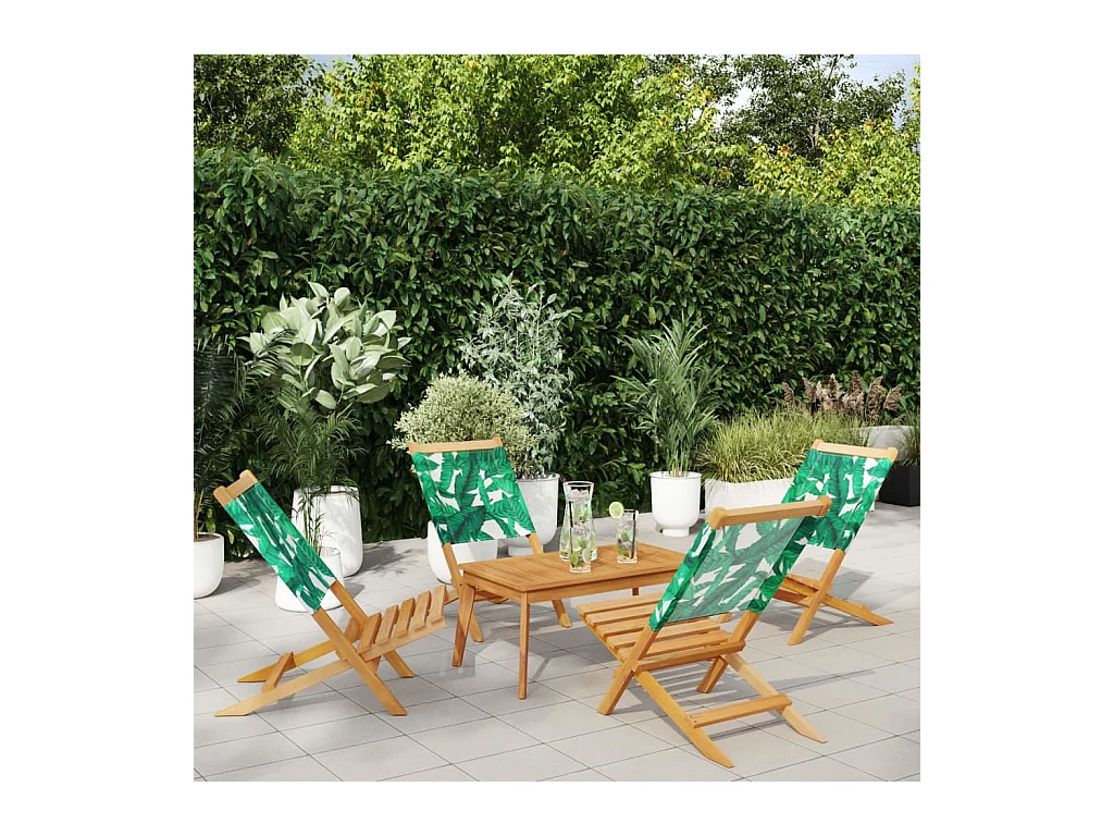 Lot de 4 Chaises de jardin pliantes vert tissu et bois massif FR58634