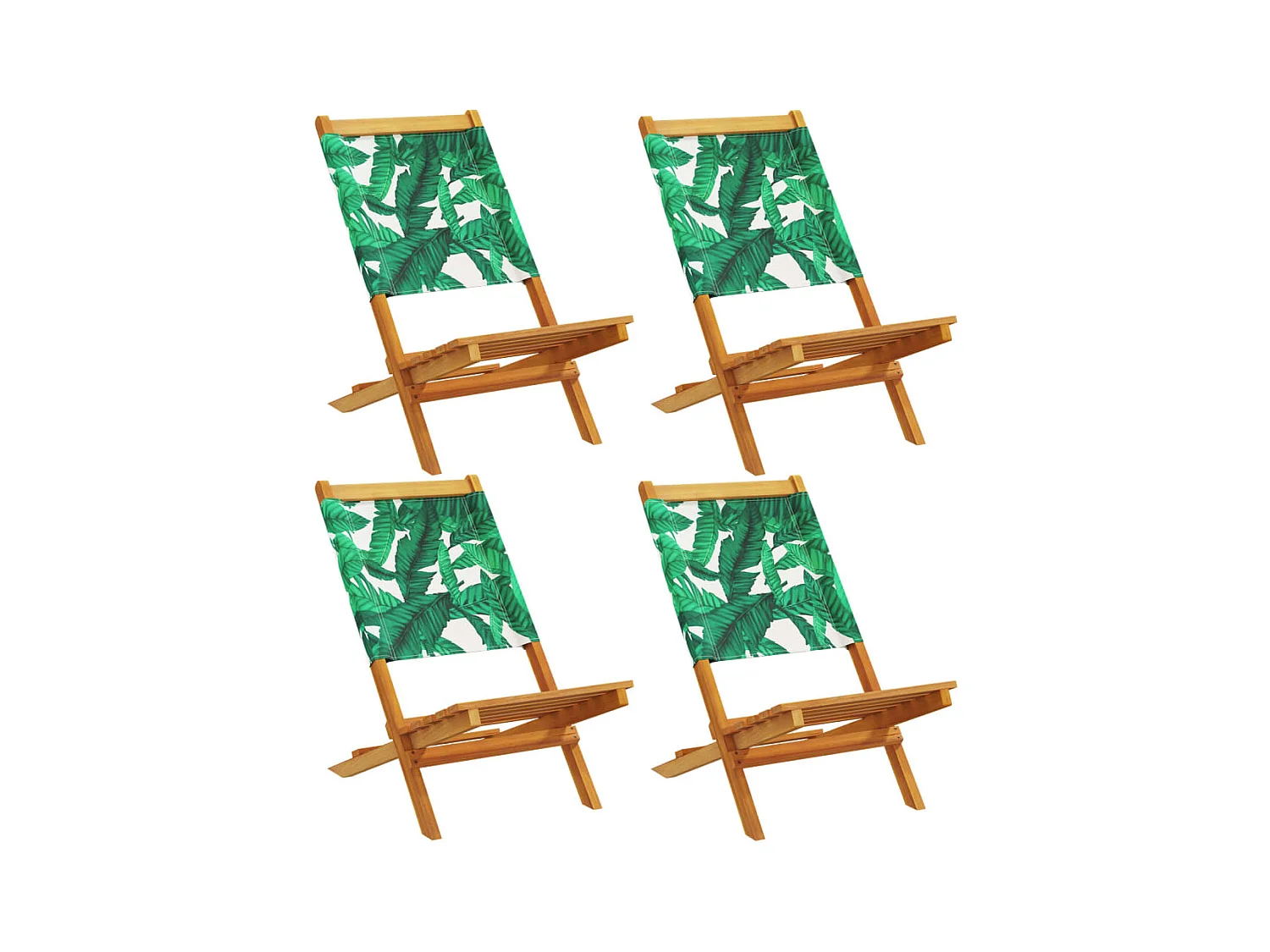 Lot de 4 Chaises de jardin pliantes vert tissu et bois massif FR58634