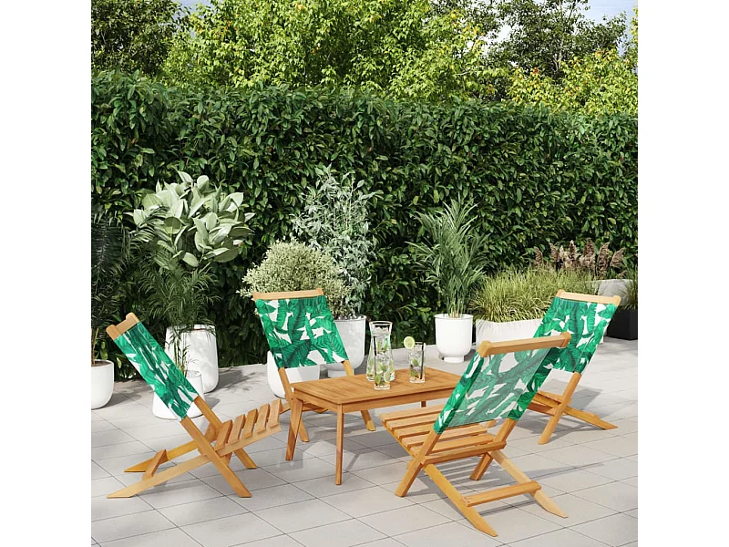 Lot de 4 Chaises de jardin pliantes vert tissu et bois massif FR58634