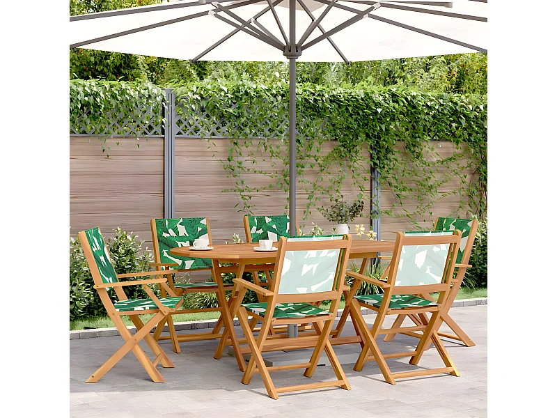 Lot de 6 Chaises de jardin pliantes vert tissu et bois massif FR95728