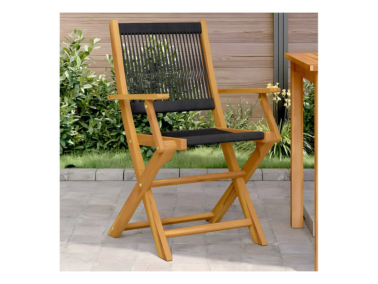 Lot de 2 Chaises de jardin noir bois d'acacia et polypropylène FR64964