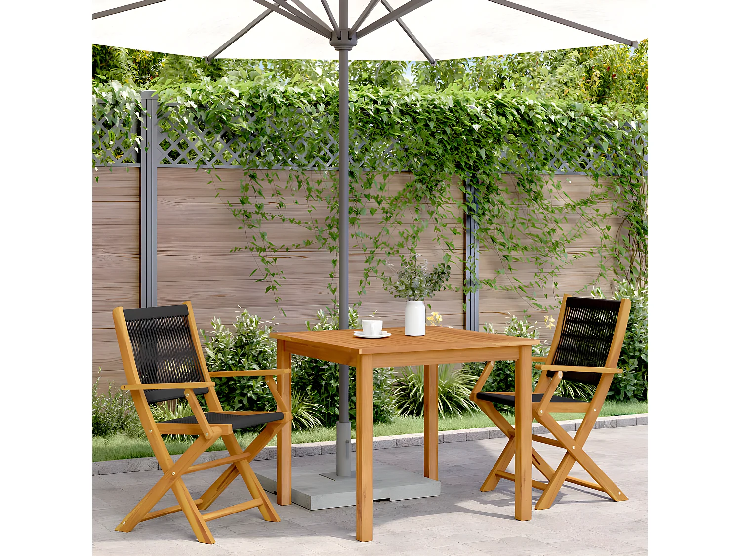 Lot de 2 Chaises de jardin noir bois d'acacia et polypropylène FR64964