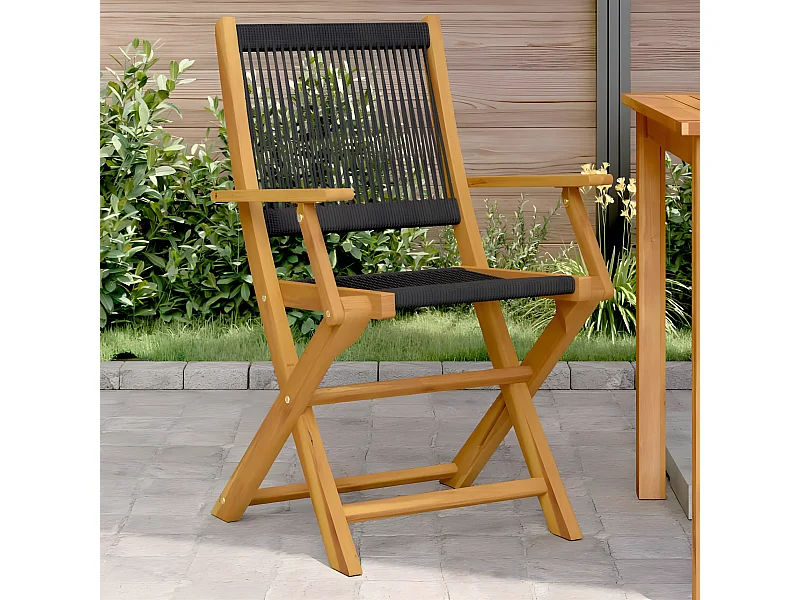 Lot de 2 Chaises de jardin noir bois d'acacia et polypropylène FR64964