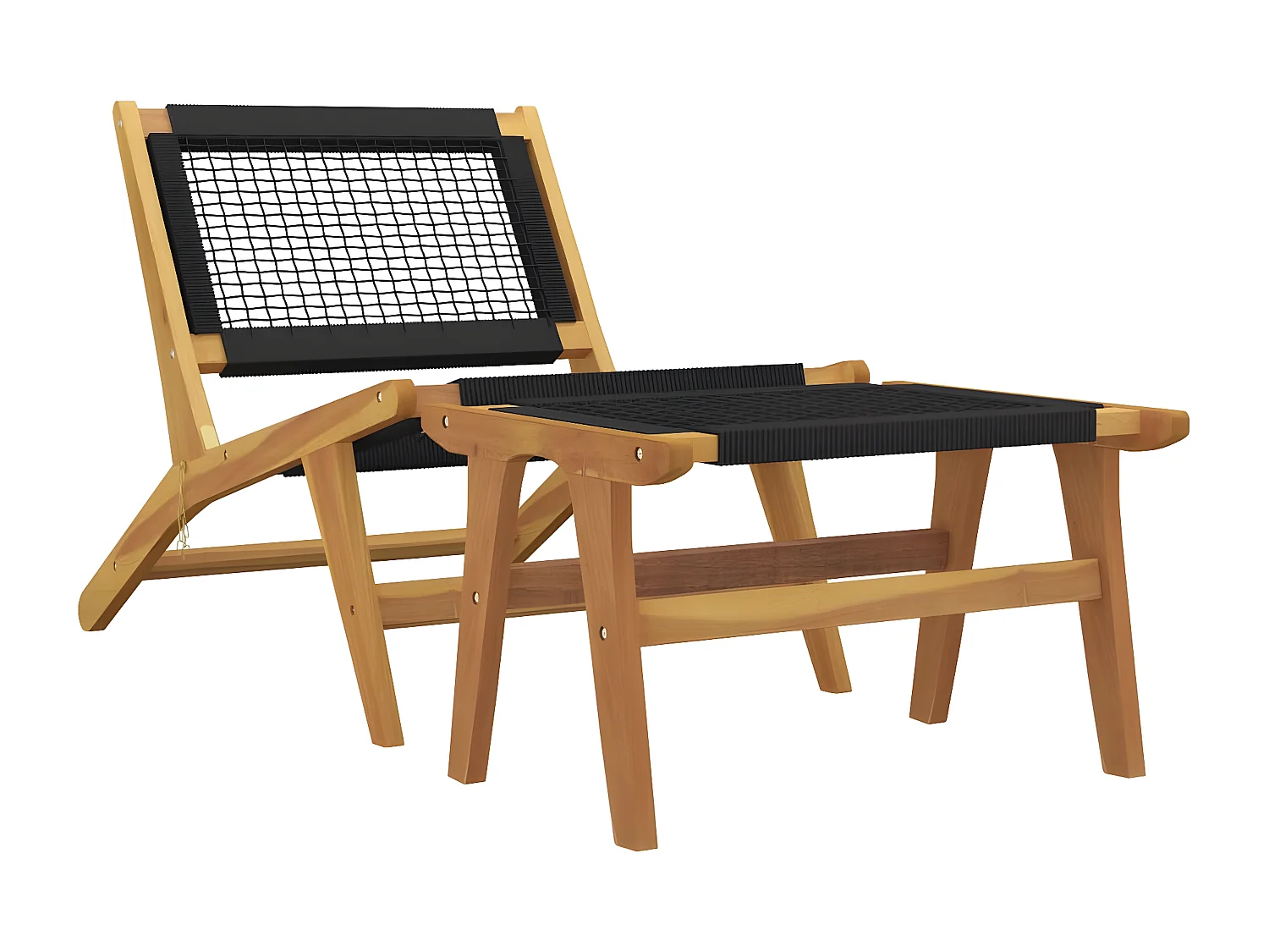 Chaise de jardin et repose-pieds Bois teck solide et polyester FR47379