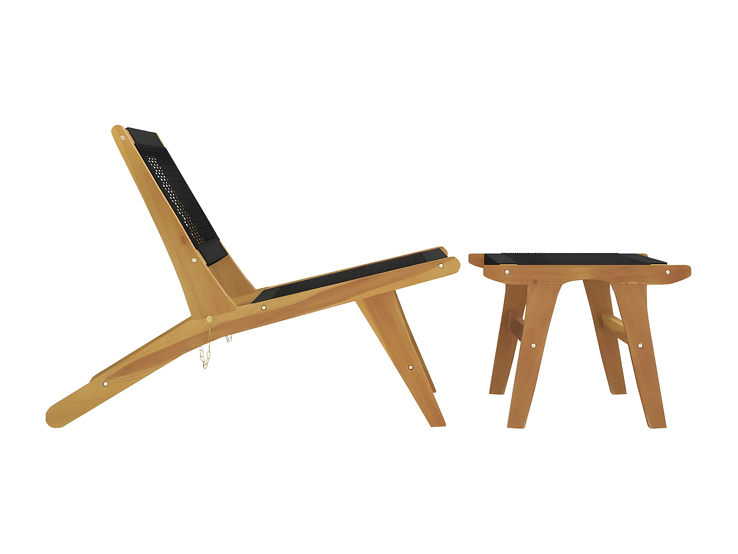 Chaise de jardin et repose-pieds Bois teck solide et polyester FR47379