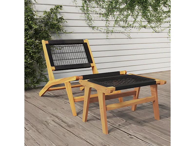 Chaise de jardin et repose-pieds Bois teck solide et polyester FR47379