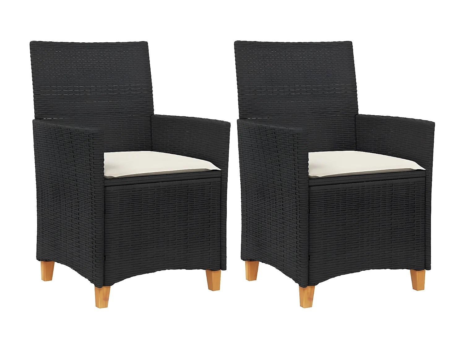 Lot de 2 Chaises de jardin coussins noir résine tressée et bois FR79953