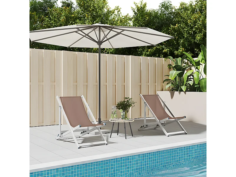 Lot de 2 Chaises de plage pliantes marron aluminium textilène FR74093