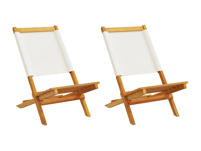 Lot de 2 Chaises de jardin blanc crème bois acacia massif tissu FR56190