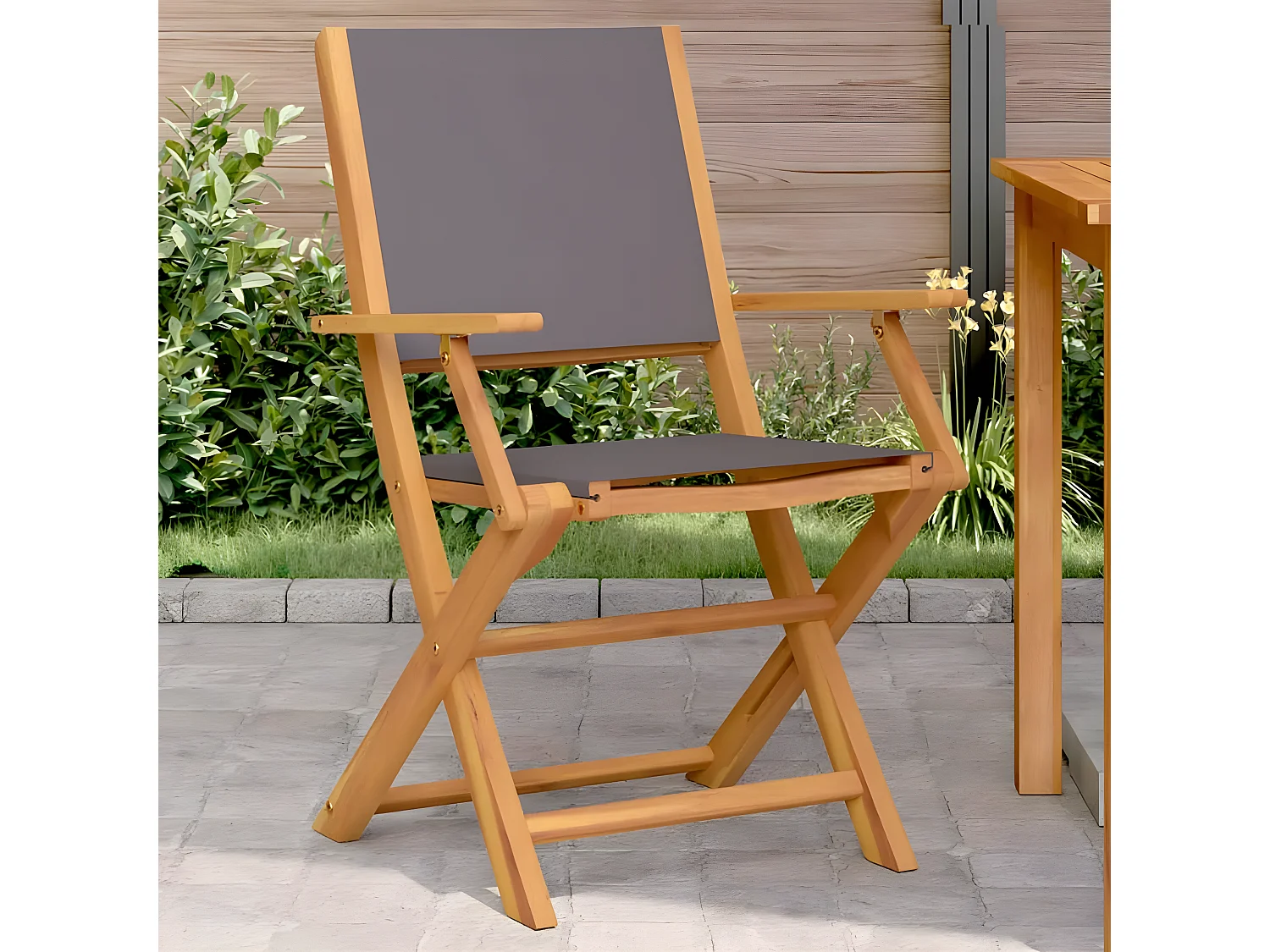 Lot de 2 Chaises de jardin anthracite bois acacia massif tissu FR38566