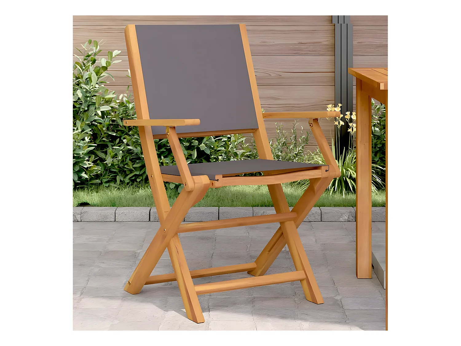 Lot de 2 Chaises de jardin anthracite bois acacia massif tissu FR38566
