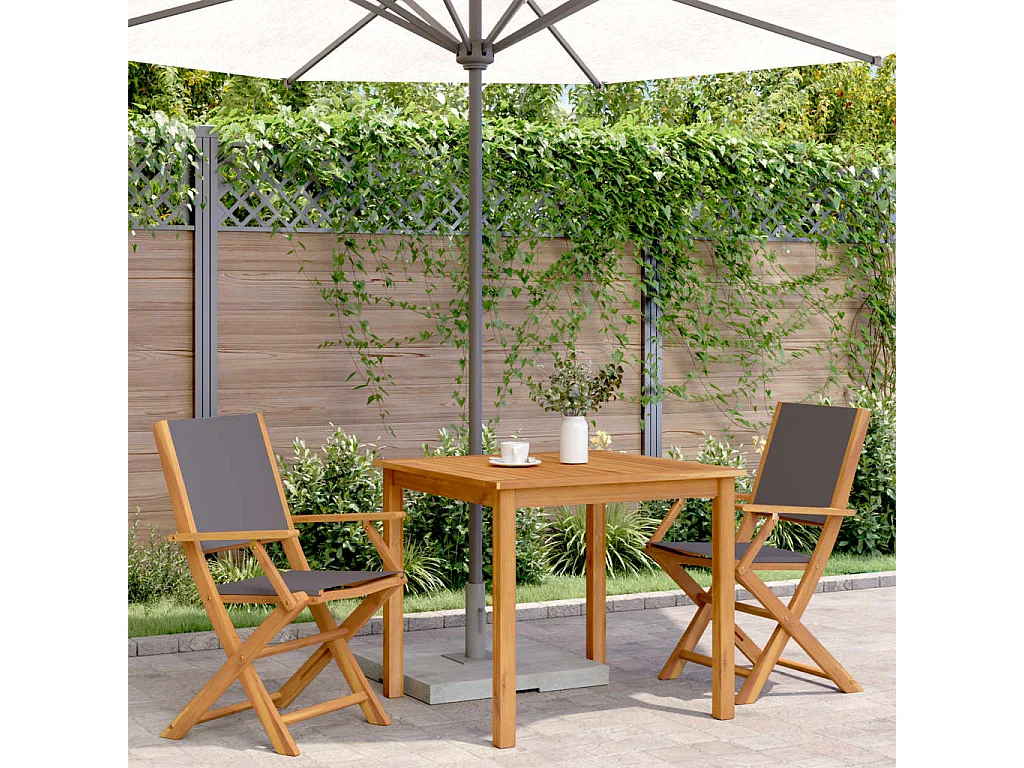 Lot de 2 Chaises de jardin anthracite bois acacia massif tissu FR38566