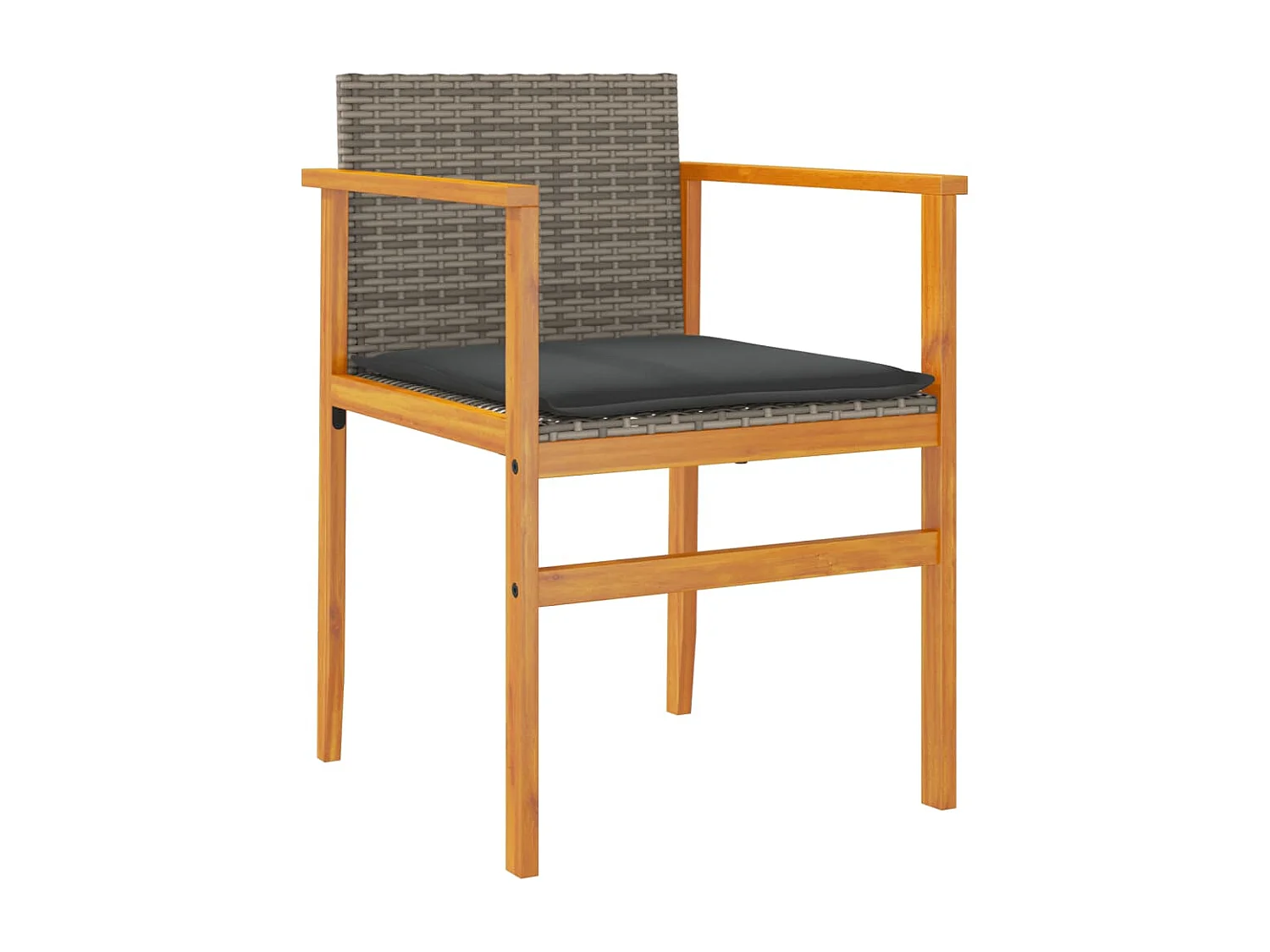 Lot de 2 Chaises de jardin coussins gris résine tressée et bois FR36101