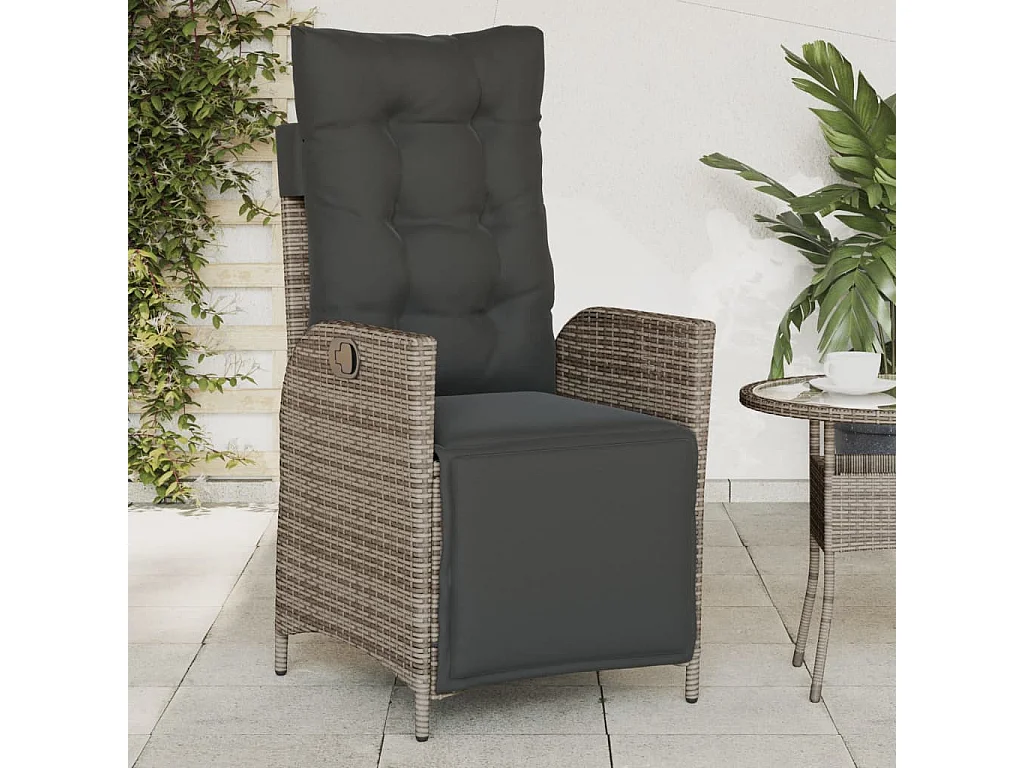 Sillón reclinable de jardín con reposapiés ratán sintético gris ES825131