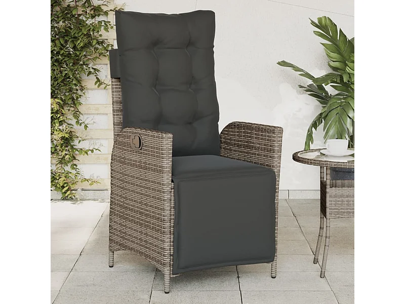 Chaise inclinable de jardin et repose-pied gris résine tressée FR37186