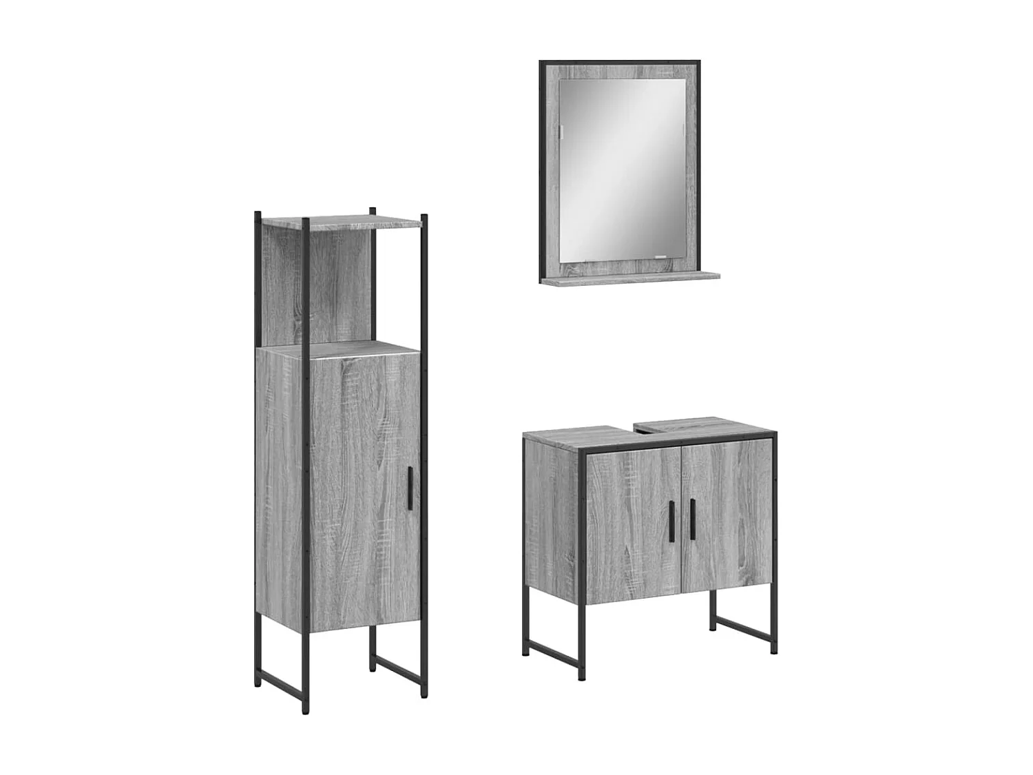 3 pcs conjunto móveis WC derivados de madeira cinzento sonoma PT313202