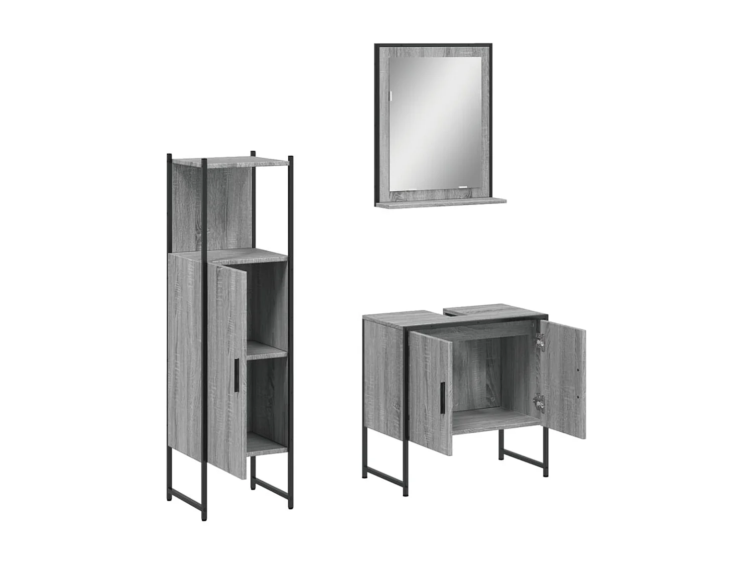 3 pcs conjunto móveis WC derivados de madeira cinzento sonoma PT313202