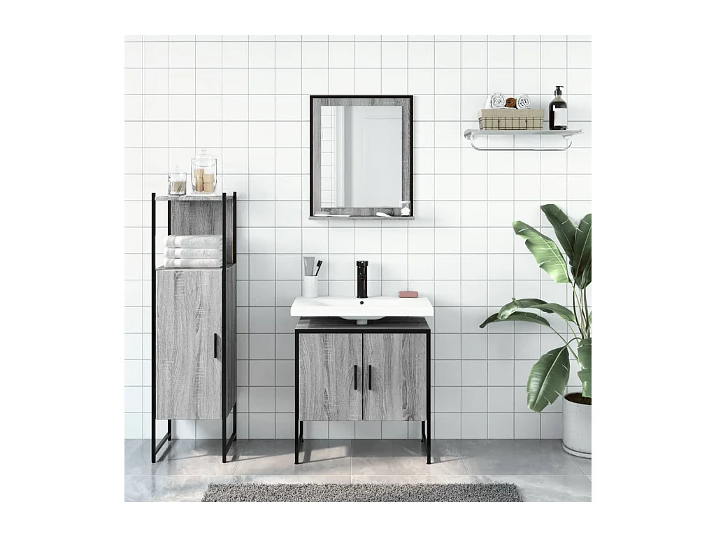 Ensemble d'armoires de salle de bain 3 pcs sonoma gris FR22549