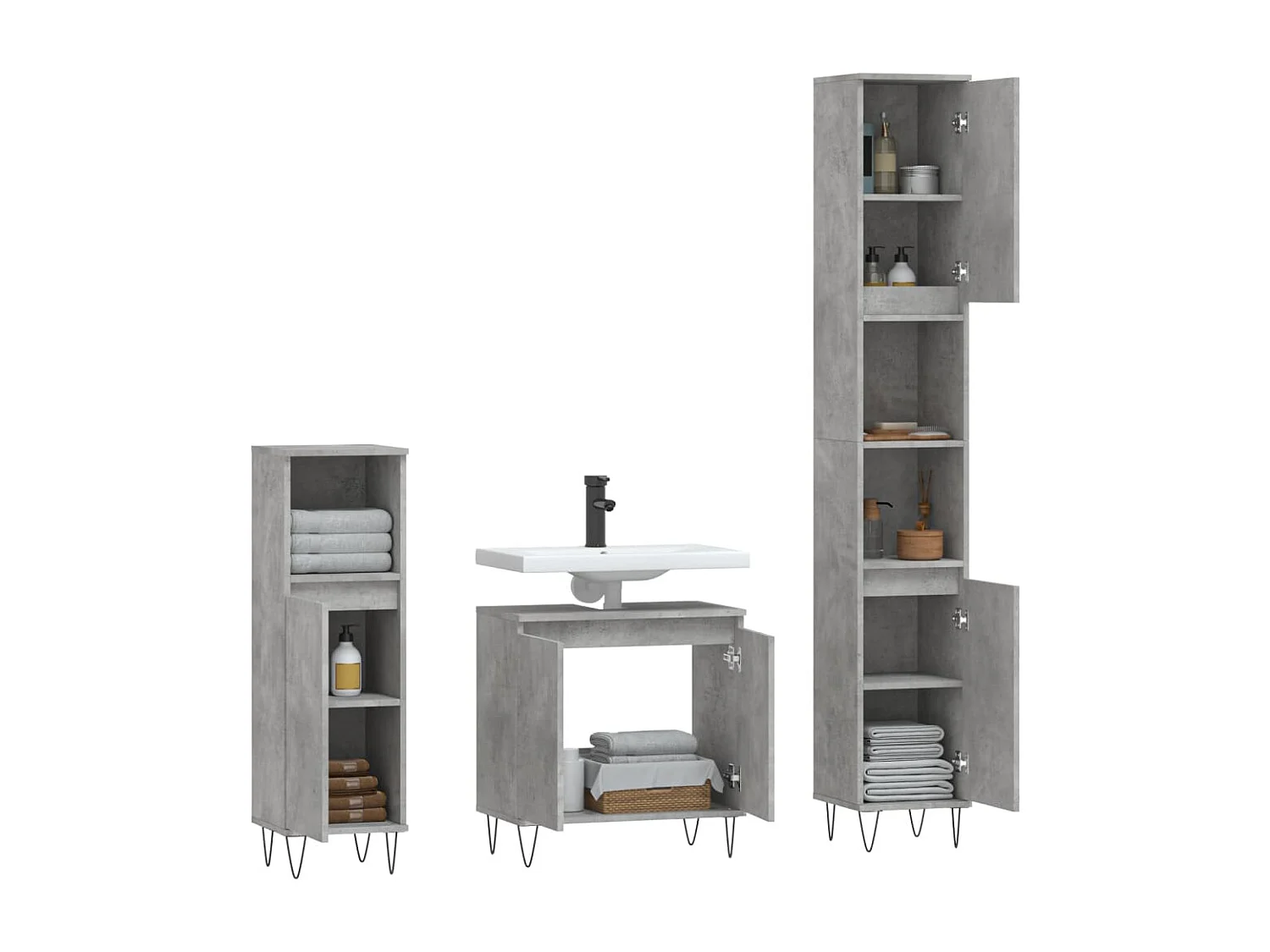 Ensemble d'armoires de salle de bain 3 pcs gris béton FR84822