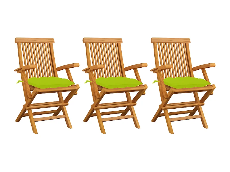Lot de 3 Chaises de jardin avec coussins vert vif Bois de teck FR89278