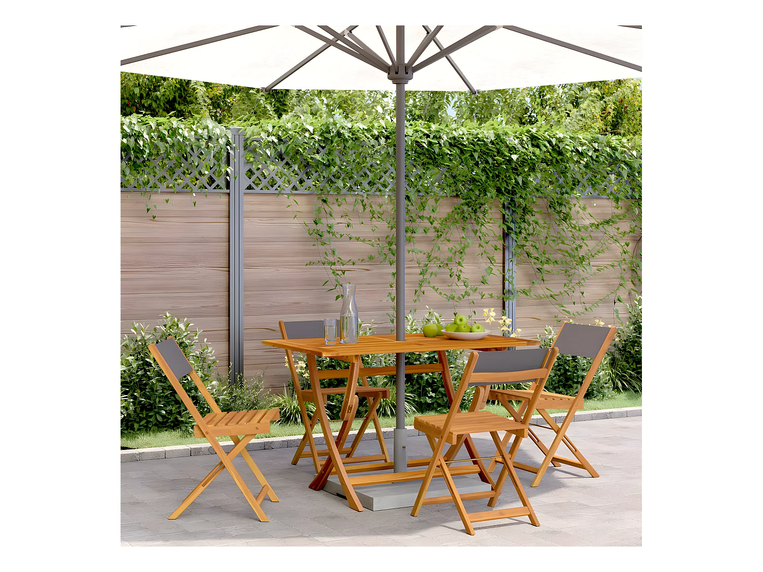 Lot de 4 Chaises de jardin pliantes tissu et bois massif FR53075