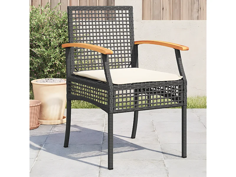 Lot de 4 Chaises de jardin coussins noir résine tressée acacia FR66187