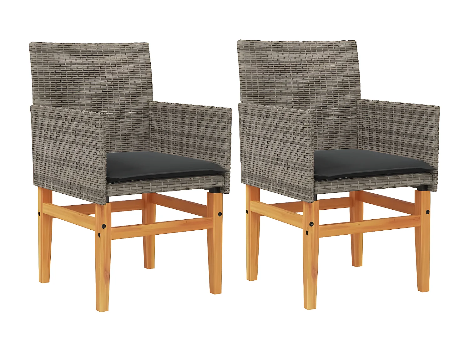 Lot de 2 Chaises de jardin coussins gris résine tressée et bois FR88178