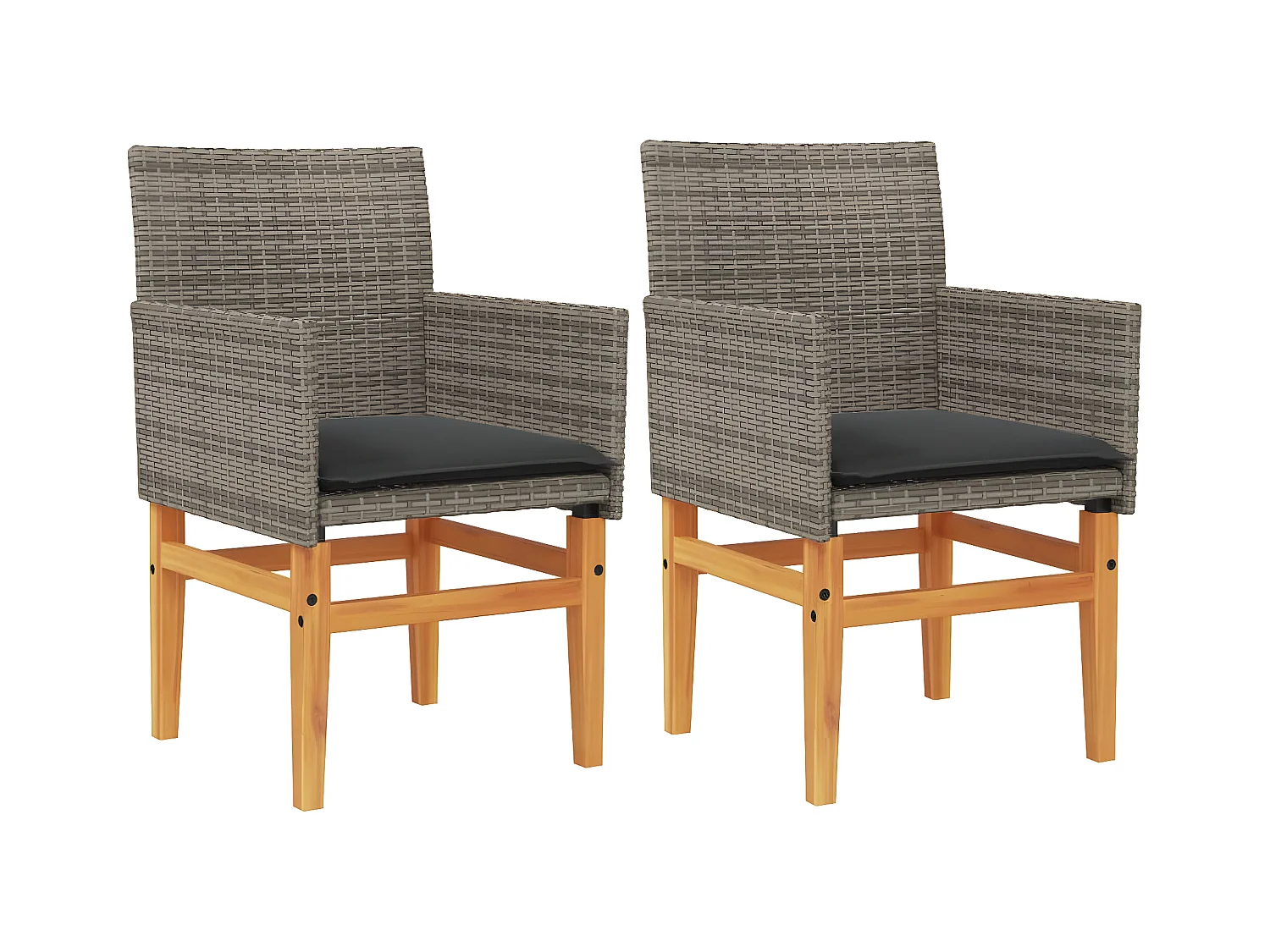 Lot de 2 Chaises de jardin coussins gris résine tressée et bois FR88178