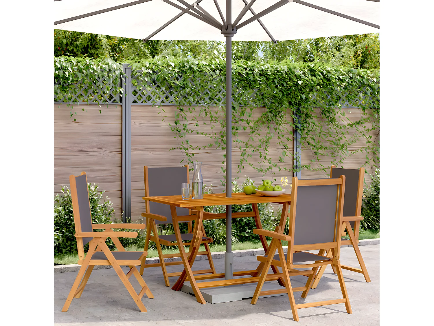 Lot de 4 Chaises inclinables de jardin tissu et bois massif FR26792