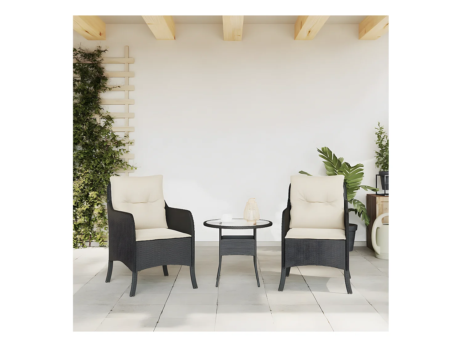 Lot de 2 Chaises de jardin avec coussins noir résine tressée FR78005