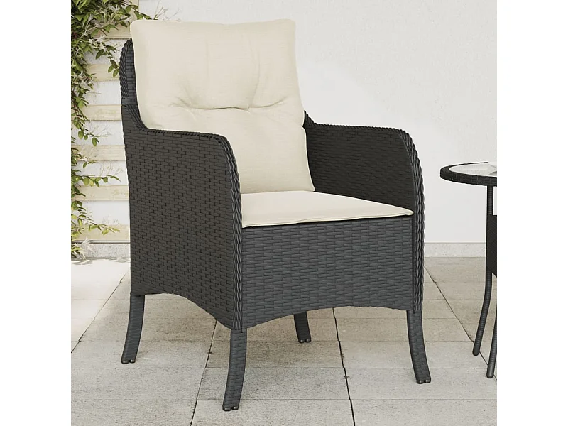 Cadeiras de jardim com almofadões 2 pcs vime PE preto PT199145