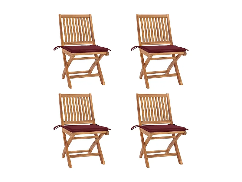 Lot de 4 Chaises pliables de jardin avec coussins Teck solide FR30337