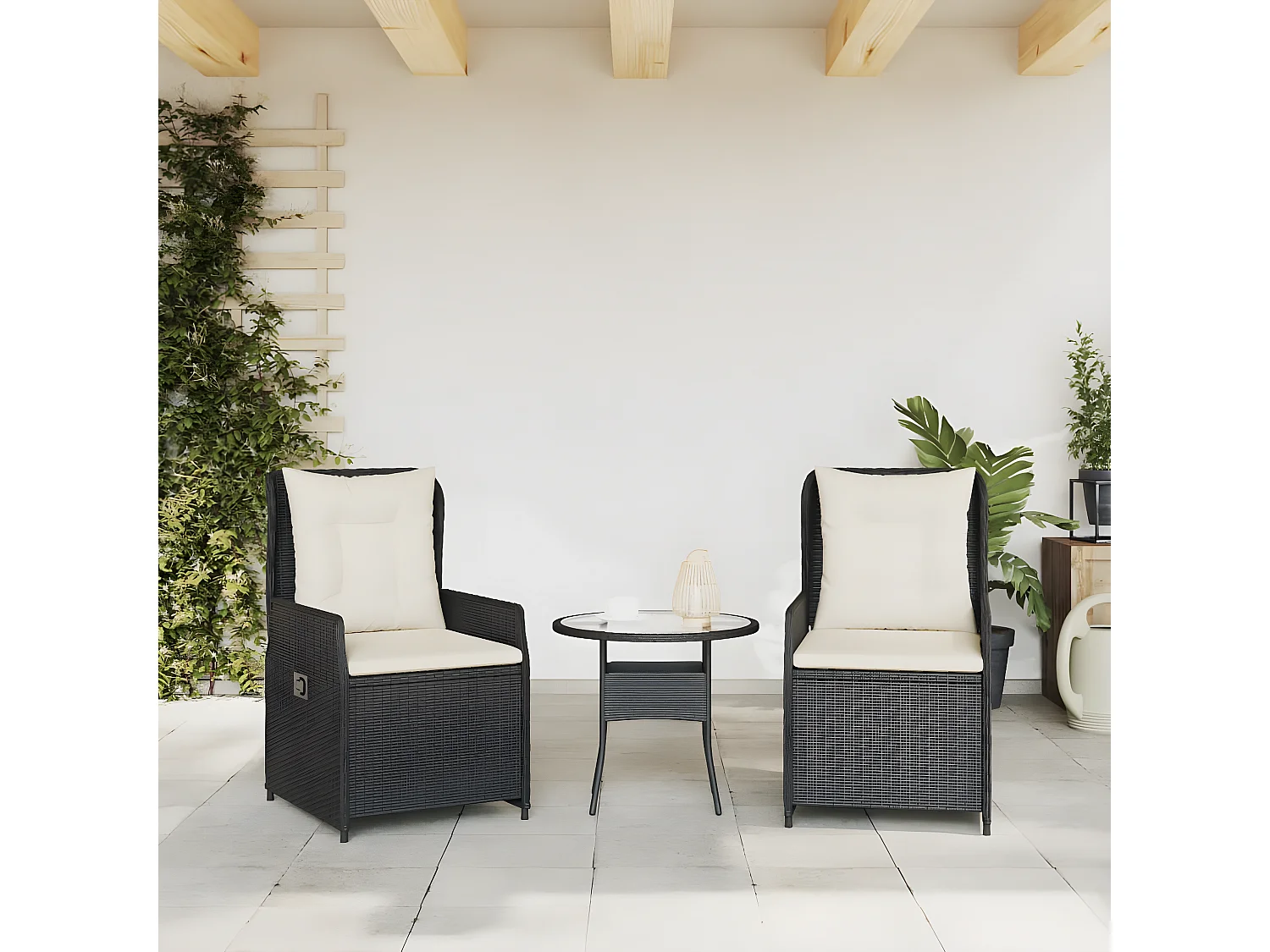 Lot de 2 Chaises inclinables de jardin noir résine tressée FR83777